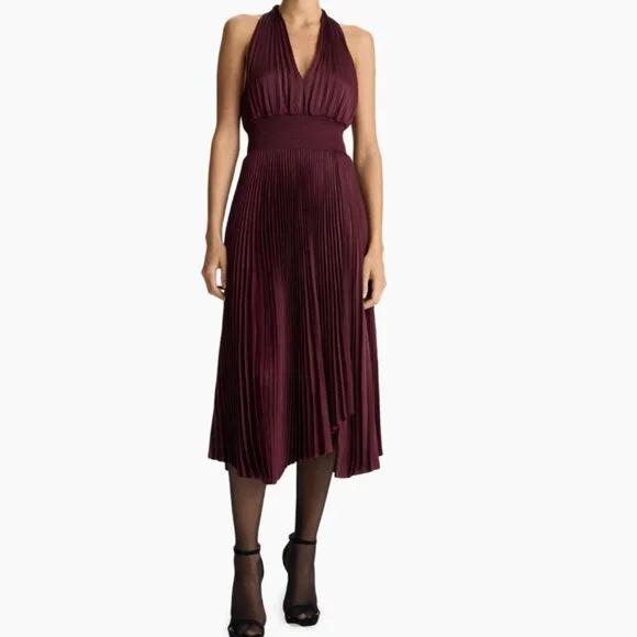 alc rose pleated dress A.L.C. Rose Satin Pleated Dress